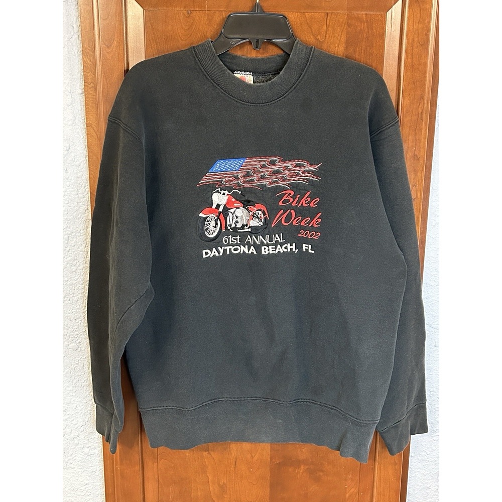 Vintage 2002 Daytona Bike Week Motorcycle Flag 61st Anniversary Sweatshirt L